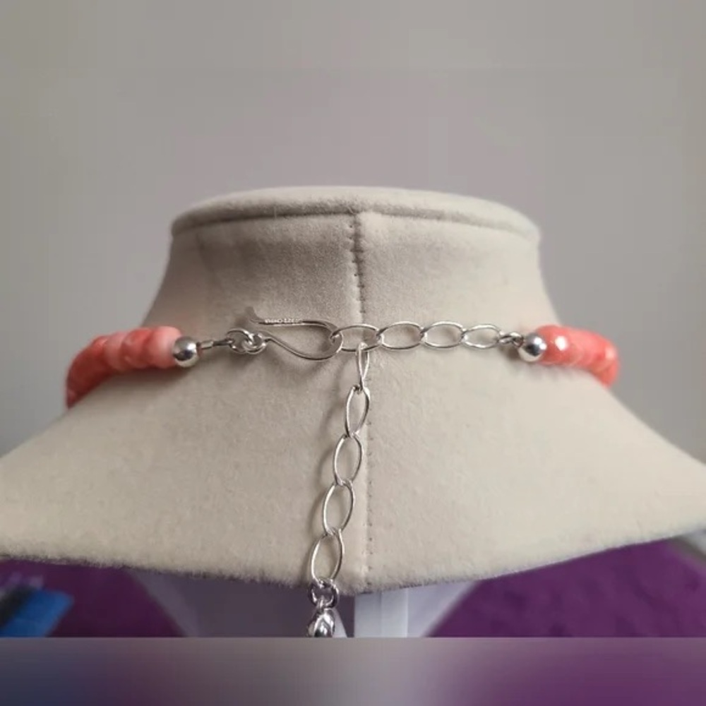 RARE Pink Coral necklace by Jay King with sterling silver closure - Picture 3 of 5